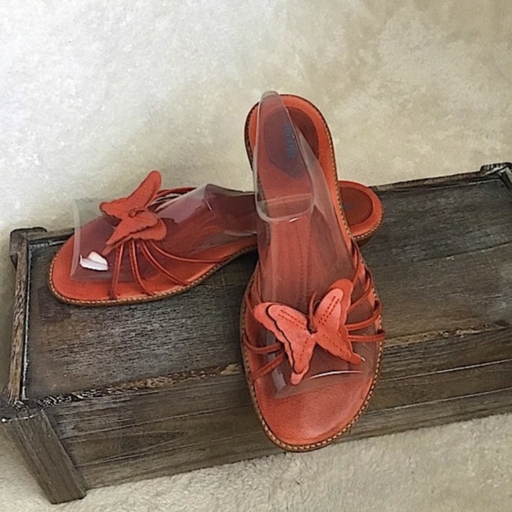 NICOLE made in Brazil Leather Orange Butterfly Slip On Sandal Slides